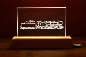 Acrylglas-Leuchte „Ottberger 44er Dampflok“ mit LED-Holzsockel (CE-zertifiziert)