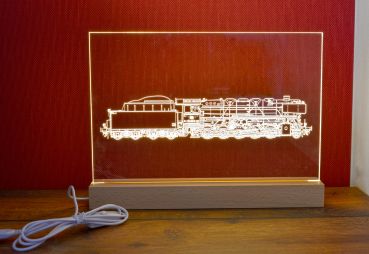 Acrylglas-Leuchte „044 389-5 Denkmal-Lok“ DIN A4 mit LED-Holzsockel (CE-zertifiziert)